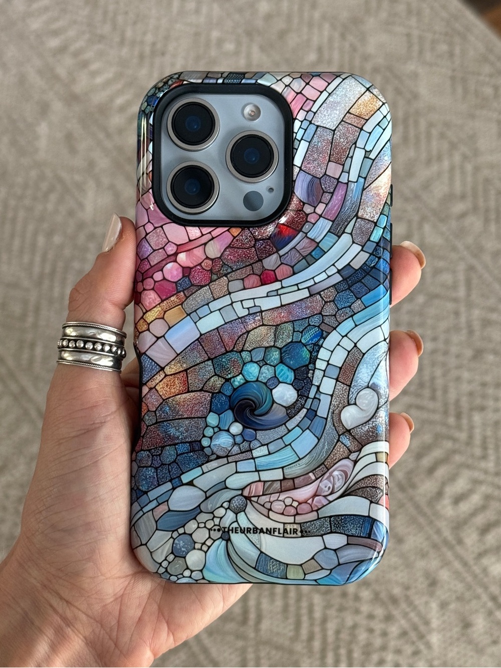 Pastel Mosaic Stained Glass Tough Phone Case For iPhone 16 Pro